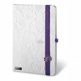 Lanybook Passion White, linkovaný poznámkový zápisník, fialová gumička
