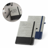 A5 šedo-modrý poznámkový zápisník v pevné vazbě, gumička, poutko na pero