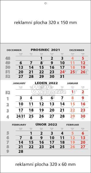 100 ks Tříměsíční nástěnný kalendář šedý STANDARD, 2022