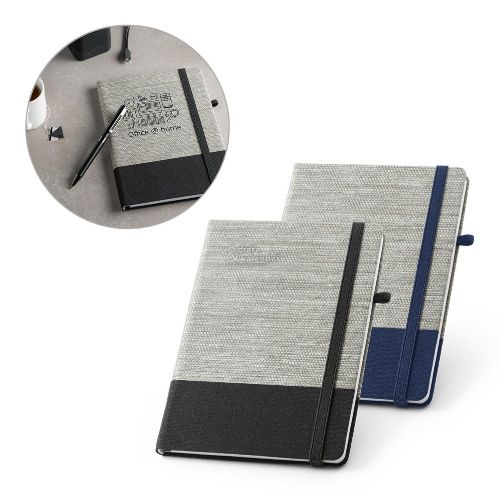 A5 šedo-modrý poznámkový zápisník v pevné vazbě, gumička, poutko na pero