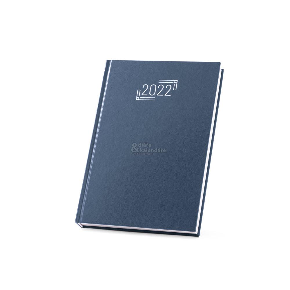 Denní diář VERNE modrý s hladkým povrchem a tvrdými deskami A5, 2022