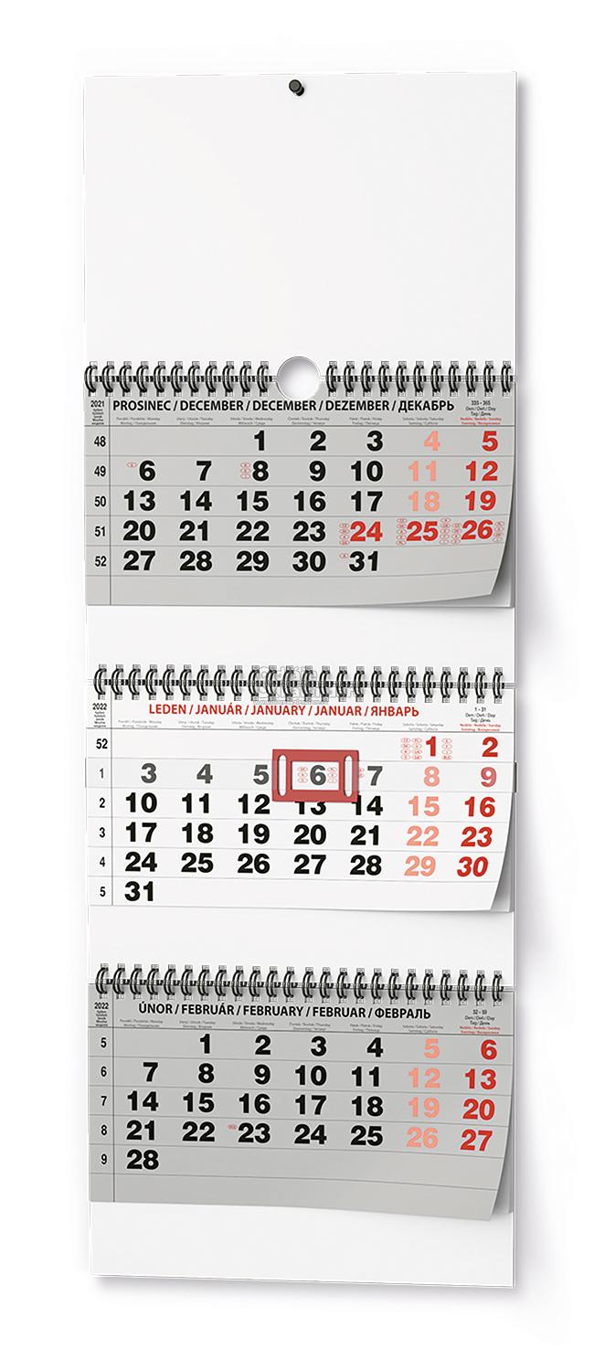 Tříměsíční SKLÁDANÝ kalendář s mez. svátky šedý, 2022