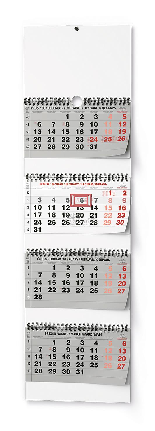 1ks Čtyřměsíční nástěnný SKLÁDANÝ kalendář šedý, 2022