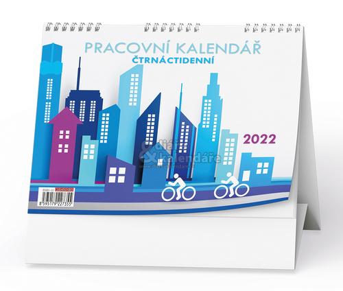 Stolní pracovní kalendář 14-denní modrý bezobrázkový,  210x150mm, 2022