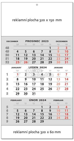 1 ks Tříměsíční nástěnný kalendář šedý STANDARD, 2024