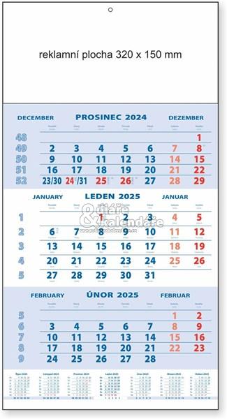 x10 ks Tříměsíční nástěnný kalendář modrý STANDARD, 2025
