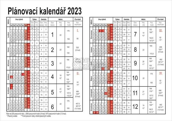 Roční plánovací kalendář 2023, karta formát A5