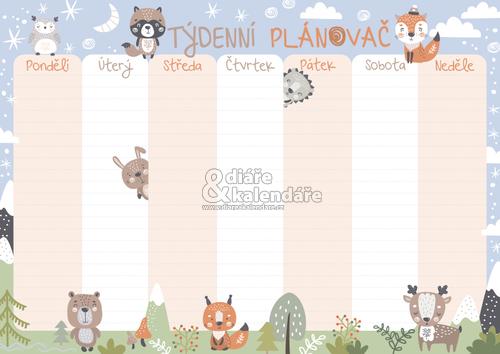 A4 univerzální stolní týdenní plánovací podložka, zvířátka
