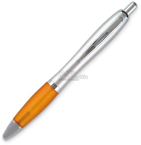 10 ks Kuličkové pero Okay, stříbrné tělo, oranžové doplňky