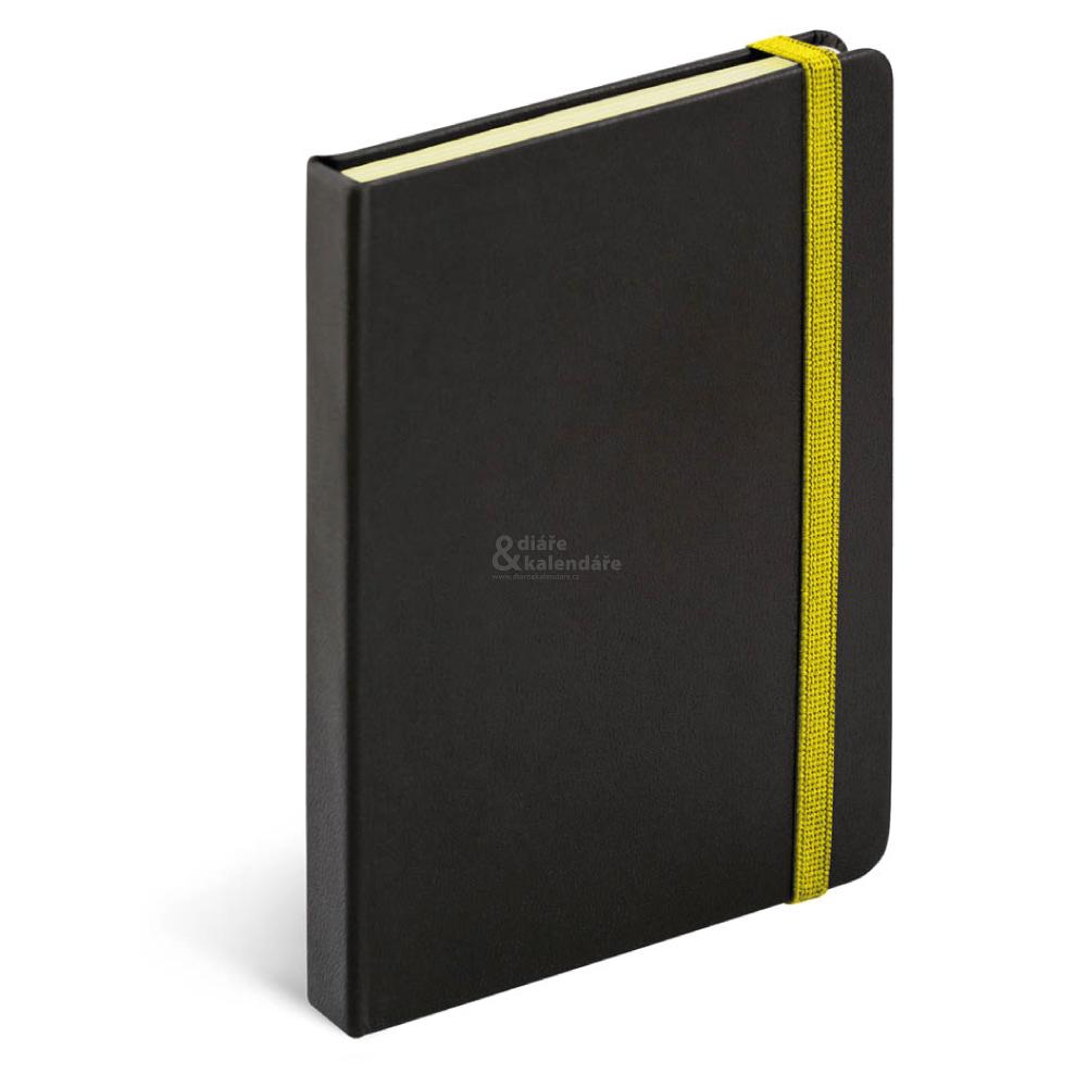 TUCSON, Zápisník linkovaný černý se žlutou gumičkou, 13x21cm