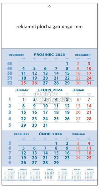 1 ks Tříměsíční nástěnný kalendář modrý STANDARD, 2024