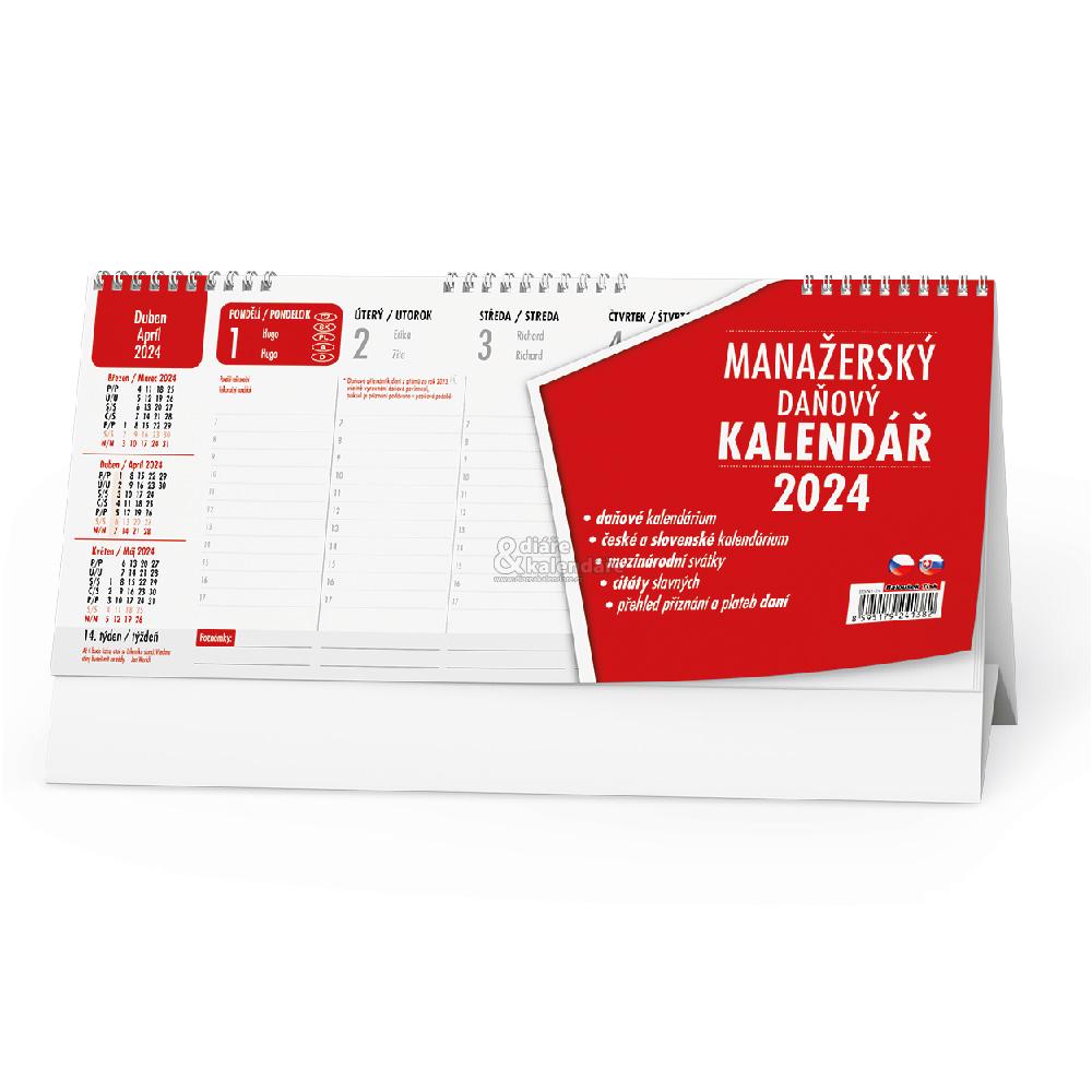 1 ks MANAGERSKÝ KALENDÁŘ 2024, červený stolní kalendář