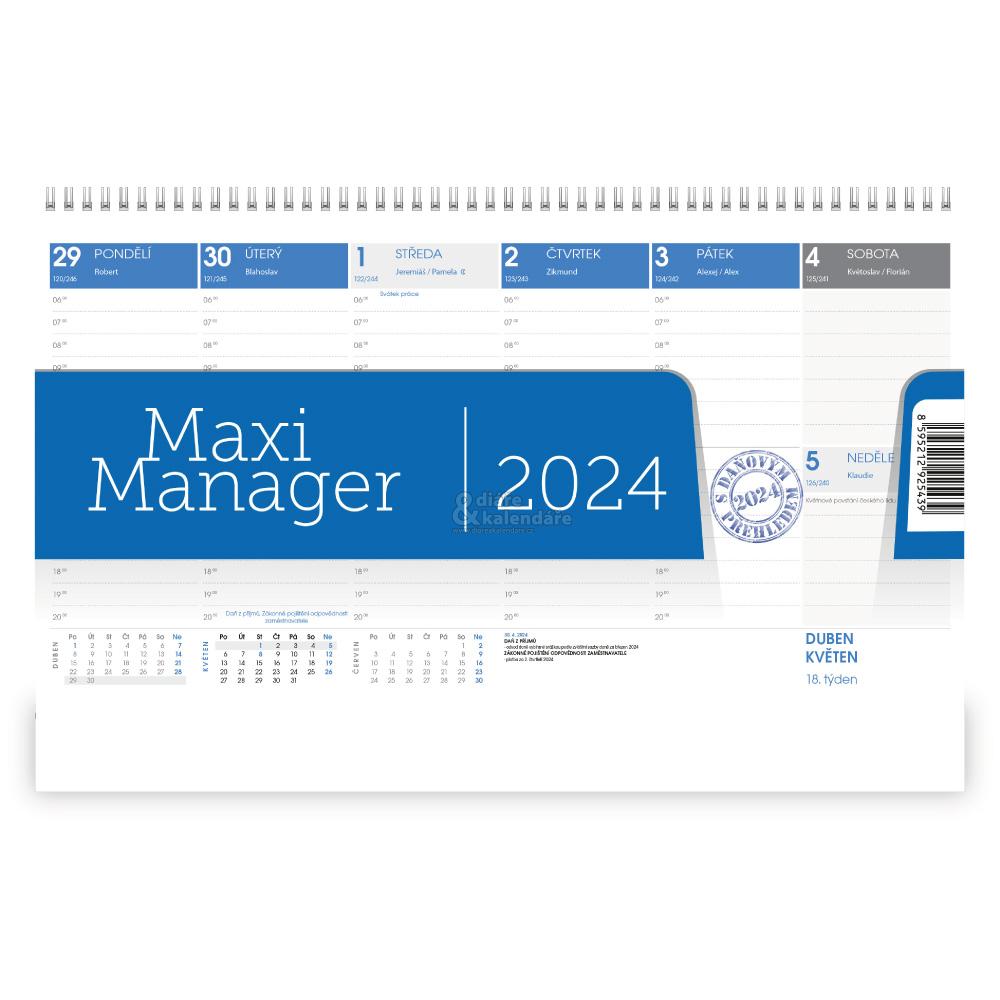 1 ks MAXI MANAGER modrý 2024 stolní kalendář