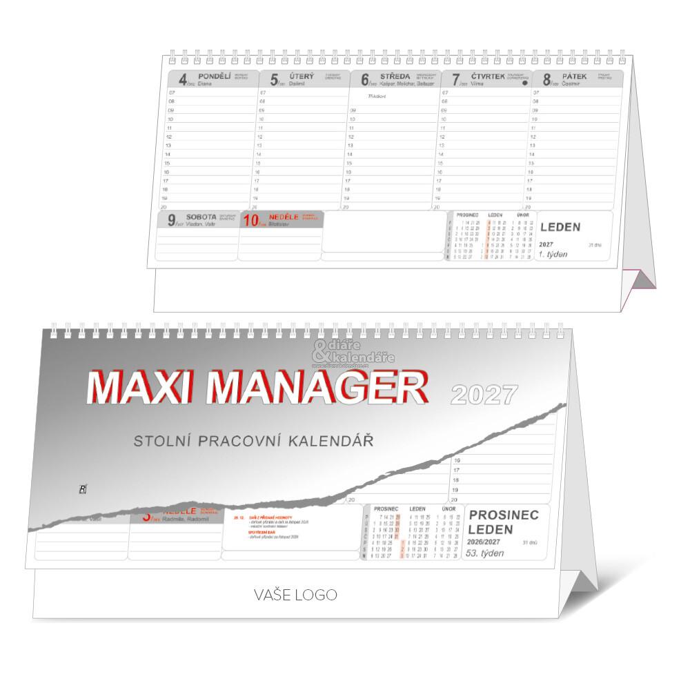 MAXI MANAGER 2027, šedý stolní kalendář 320x175mm