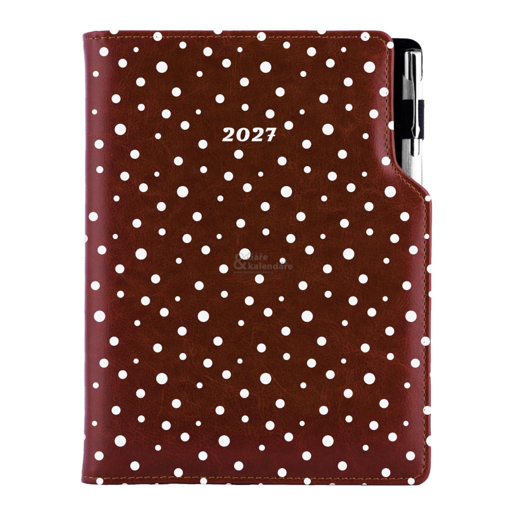 Diář DESIGN týdenní A5 2027 český - Hnědý puntík
