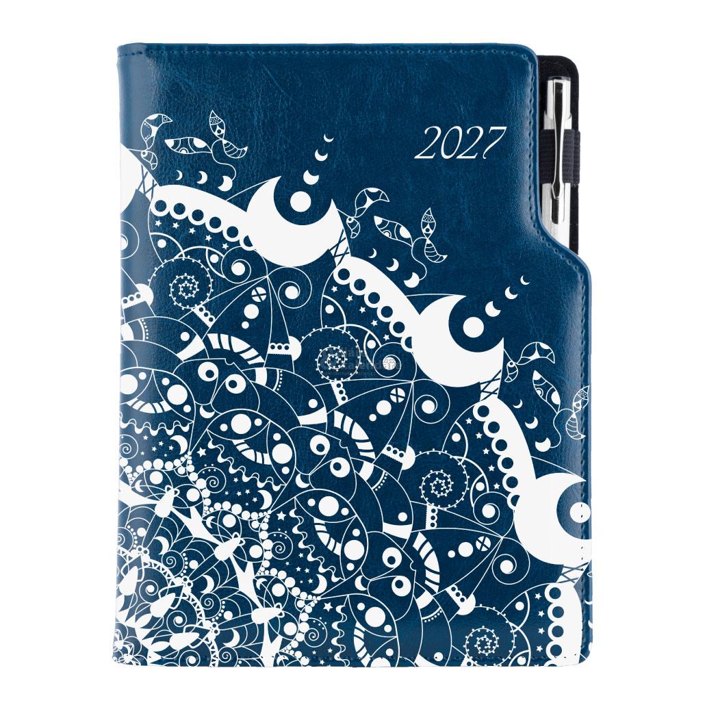 Diář DESIGN týdenní A5 2027 český - Ornament modro-bílý