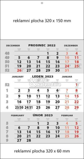 10 ks Tříměsíční nástěnný kalendář šedý STANDARD, 2023