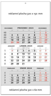 10 ks Tříměsíční nástěnný kalendář šedý STANDARD, 2024