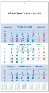 10 ks Tříměsíční nástěnný kalendář modrý STANDARD, 2024