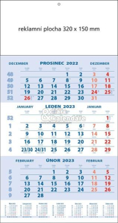 10 ks Tříměsíční nástěnný kalendář modrý STANDARD, 2023