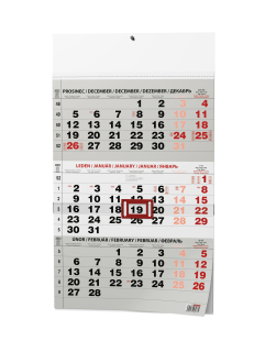 Tříměsíční nástěnný kalendář šedo-černý s mezinárodními svátky, 2023