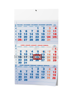 Tříměsíční nástěnný kalendář modrý  s mezinárodními svátky, 2023